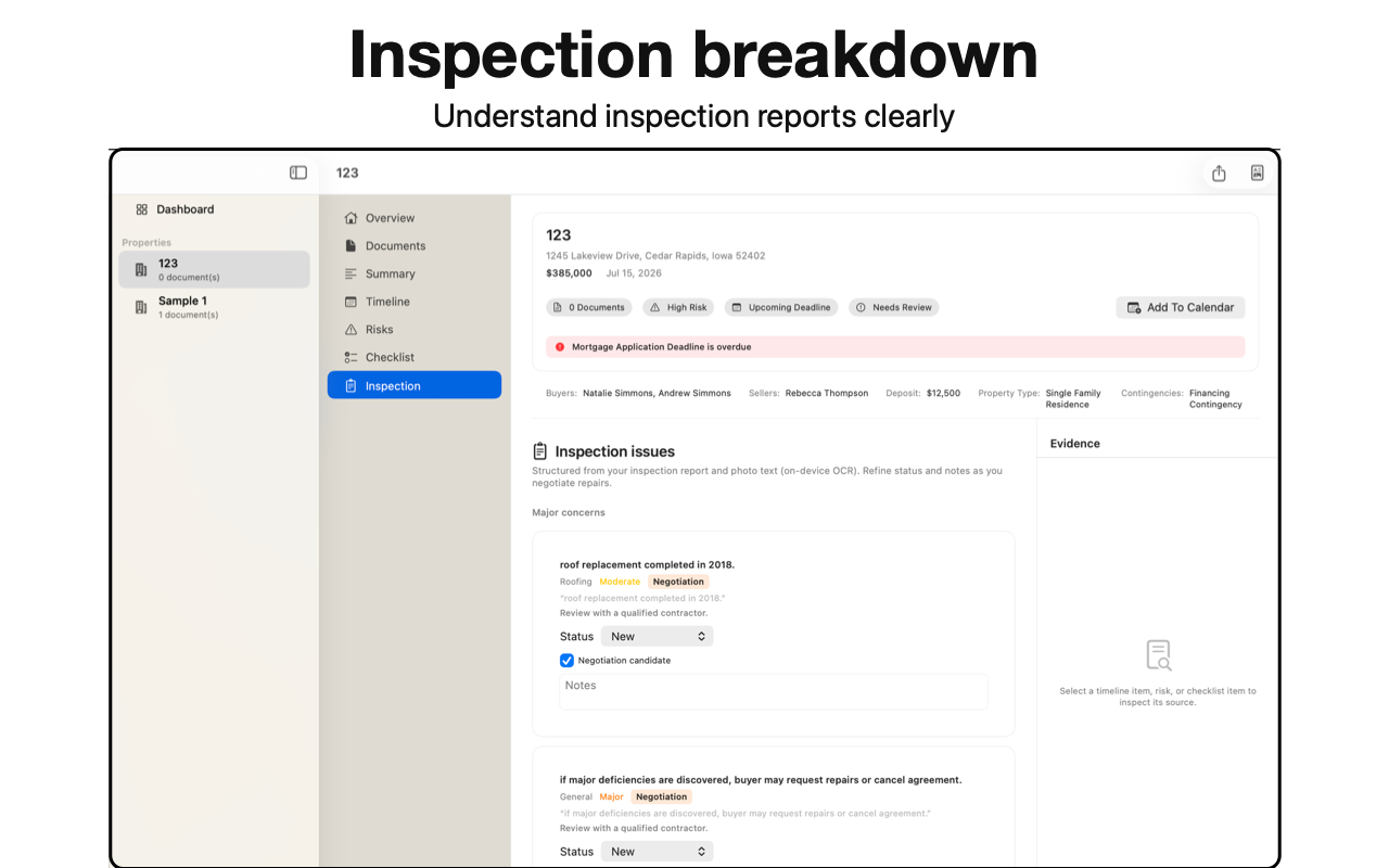 Inspection Breakdown