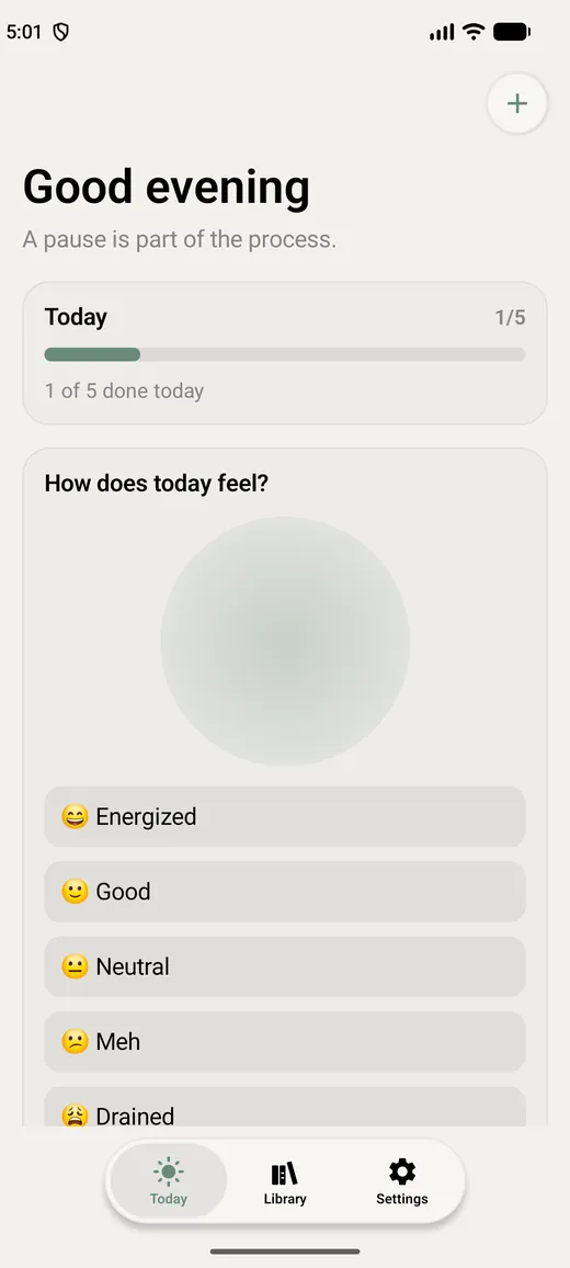 C’mon! Today screen asking "How does today feel?"